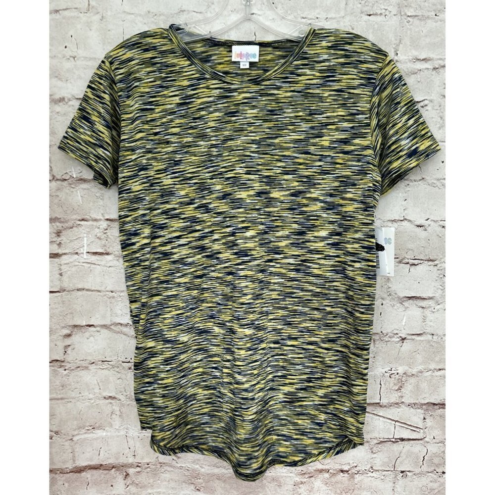 LuLaRoe GRACIE Girls Size 10  Tunic Top Knit Tee Blue Yellow Space Dye Print NEW